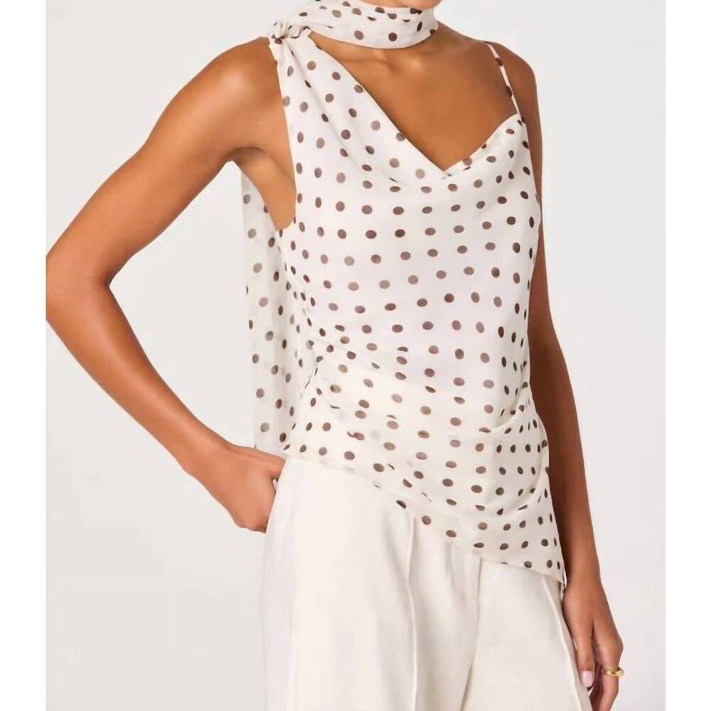 NEW ASTR adrie scarf top in cream polka dot - Picture 3 of 5